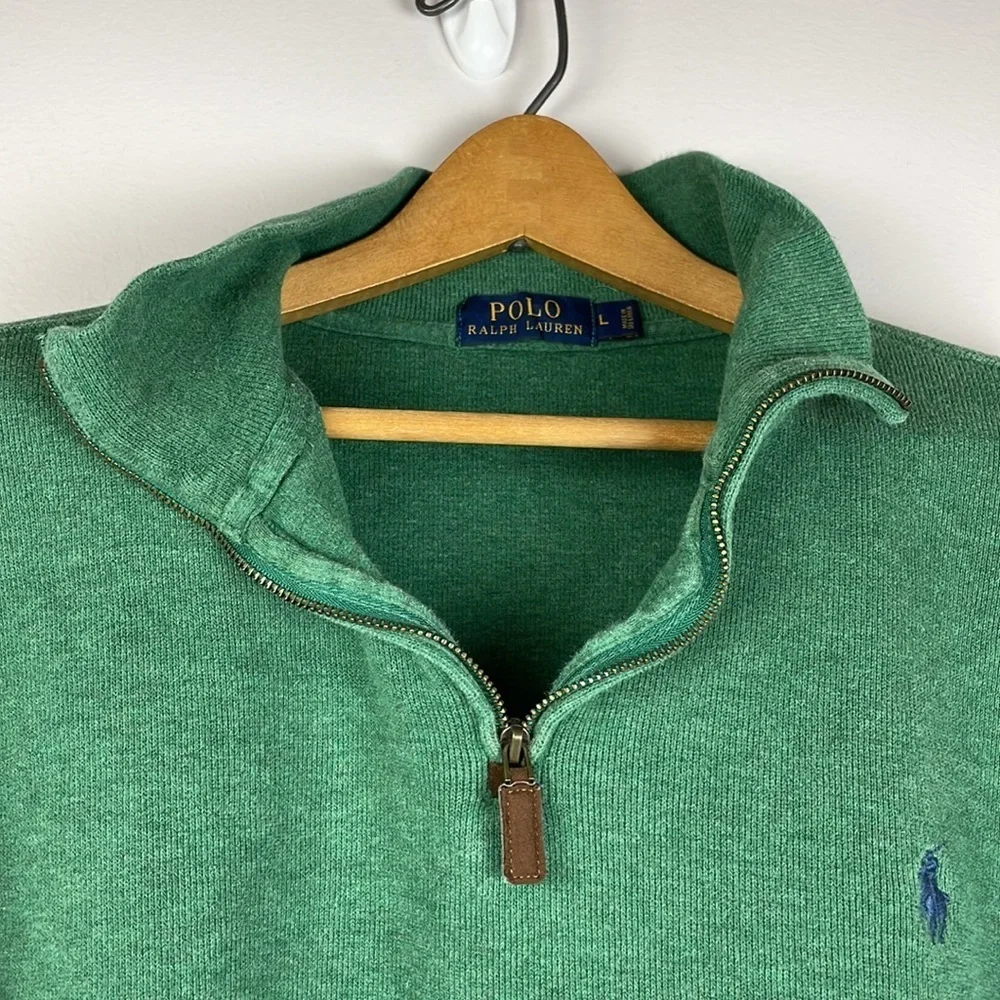 Polo Ralph Lauren Pullover Sweater SZ L Men 3/4 Zip Green - Picture 10 of 13